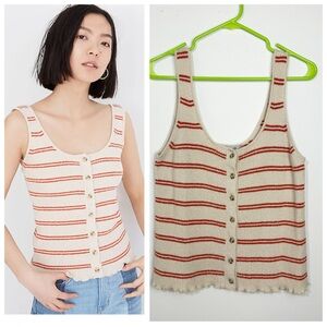 MADEWELL Kingston Button-front striped sweater tank Size Medium Ivory & Orange